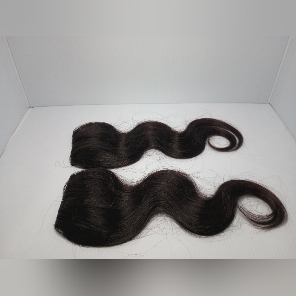 UDU Human Wavy Hair Clip In Extensions. 2 Pieces. Black. 12 inch